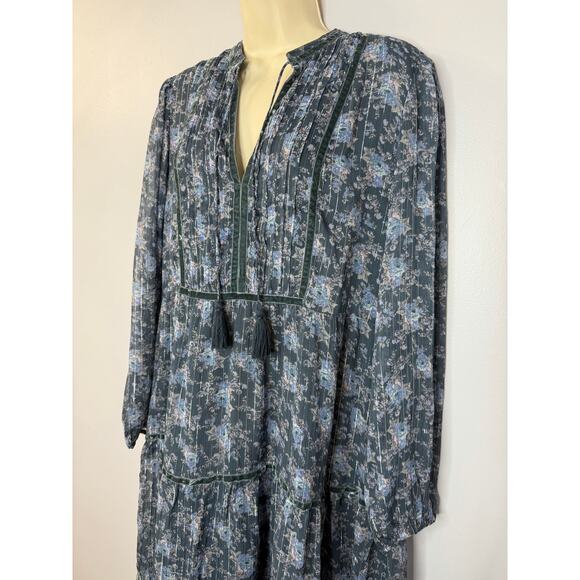 Lucky Brand Floral Long Sleeve Midi Dress Boho Blue Floral Women's  Size XL - Picture 6 of 15